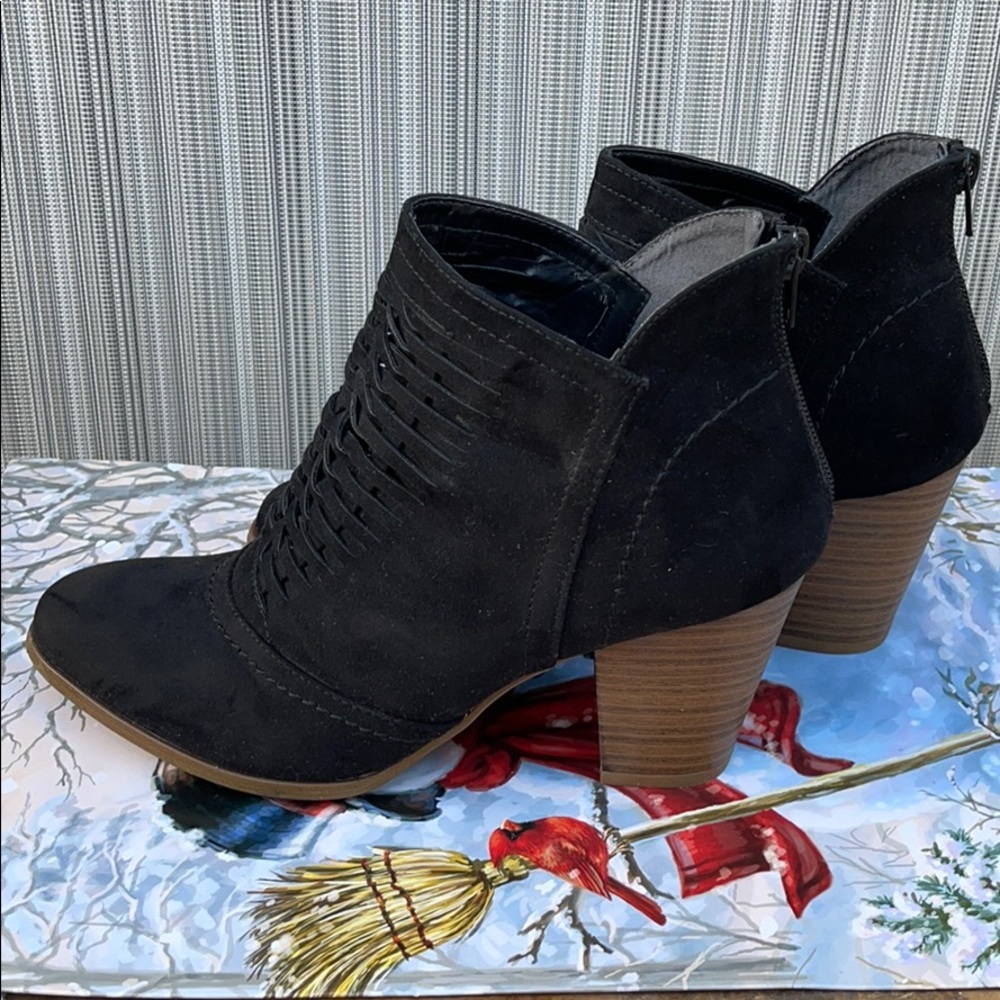 Black Suede Heeled Ankle Boots - Women's